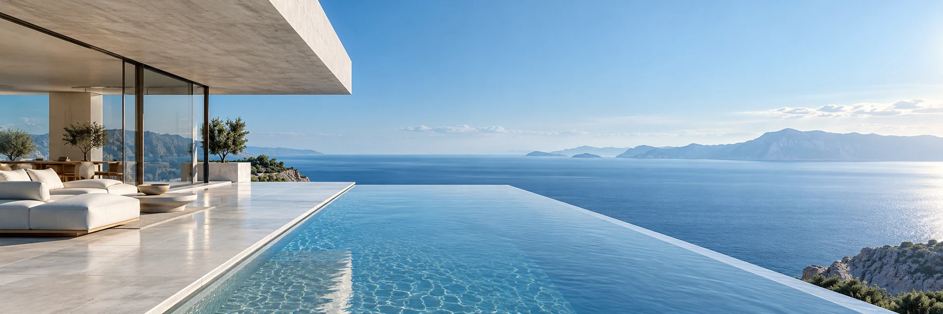 Open architectural terrace overlooking a calm blue horizon